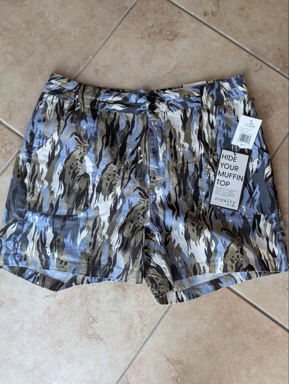 Royalty For Me Blue Gray Tan Camo High-Waist Women's Shorts